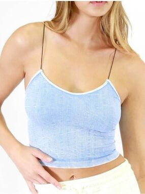 Nikibiki Ice Blue Seamless Ribbed Crop Cami One Size XS S M L Stretch Tank